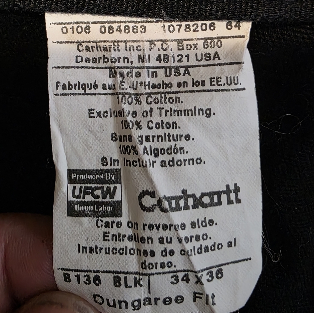 Men’s Carhartt B136 BLK Dungaree Fit Canvas Carpenter Pants 34x36 USA 90s A96 - Picture 5 of 13